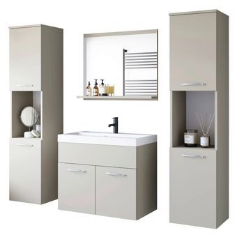Conjunto De Muebles De Baño Montreal Xl, Juego De Muebles De Baño, Muebles De Baño Pequeños, Lavabo Incluido, Color Beige Cachemir