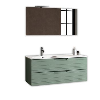Mueble de baño con espejo lavabo izquierda 4 piezas mdf verde salvia