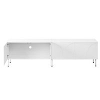 mueble bajo de salon de 180 cm blanco con cuatro puertas y lineas curvas