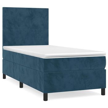 Cama Para Adulto | Cama Individual | Cama Box Spring Con Colchón Terciopelo Azul Oscuro 90x200 Cm