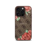 guess funda para iphone 16 pro max  carcasa de polipiel marron con logo 4g rosas y magsafe diseno elegante y ajuste preciso