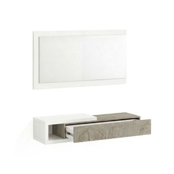 Mueble recibidor con 1 cajón y espejo 95 cm blanco   roble alaska