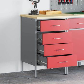 Vidaxl Banco De Trabajo Con Cajón Rojo Y Gris 50 X 55 X 85 Cm