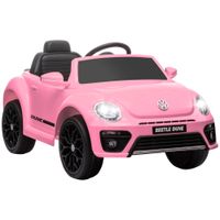 aiyaplay coche electrico rosa para ninos de 3 anos volkswagen beetle bateria 12v mando a distancia faros bocina y musica 97x565x46 cm   aosom espana
