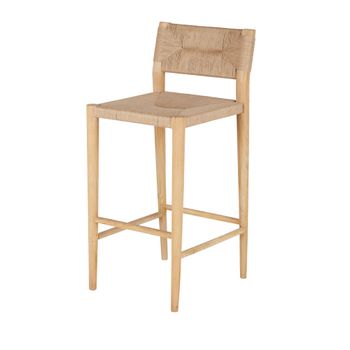 Taburete alto con respalo de madera de mango y sisal