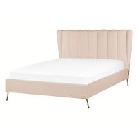 cama con somier de terciopelo beige dorado 140 x 200 cm metal usb cabecero miribel