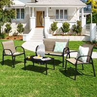 juego de mesita y sillon y banco muebles de patio mesa de centro mesita de jardin de hierro y tela de malla para terraza exterior marron