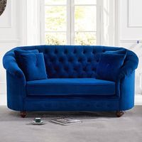chloe chesterfield blue plush velvet two-seater sofa