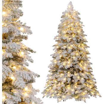 Árbol De Navidad Nevado 180cm, Costway Arbol De Navidad Con Luces Incorporadas (616 Puntas - 180cm)