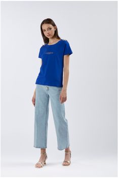 camiseta de manga corta con botones y logotipo estampado royal s
