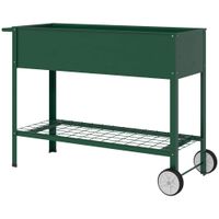 outsunny huerto urbano elevado con ruedas 109x44x80 cm estante y asa para cultivo de plantas flores verduras en terraza verde   aosom espana