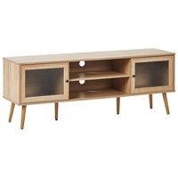 mueble para tv con 2 puertas de vidrio tablero de particulas patas de madera de pino madera clara albany
