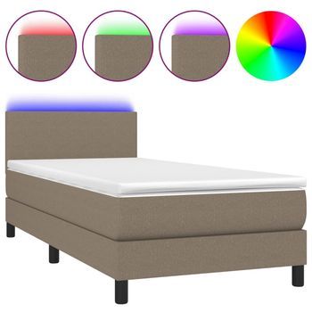 Cama Individual | Cama Para Adultos | Cama Box Spring Con Colchón Led Tela Gris Taupe 90x200 Cm