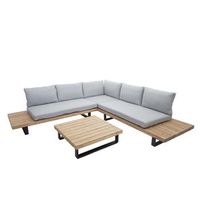 muebles de jardin de lujo juego de mesa y sofa para terraza y balcon en madera certificada fsc cojin gris claro 040003261