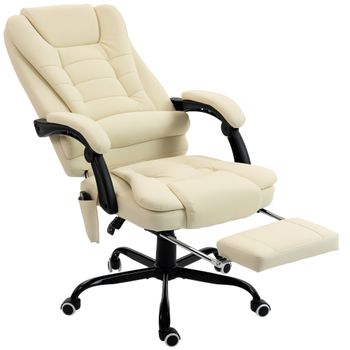 Vinsetto Sillón de oficina con masaje, silla de oficina con altura regulable, respaldo reclinable y mando por cable, beige   Aosom España