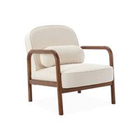 sillon escandinavo de madera de hevea en tejido borreguito crema