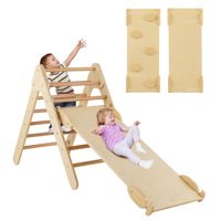 costway escalador triangular de madera 3 en 1 con rampa ajustable para escalar y deslizarse juguete triangulo de escalada para ninos natural