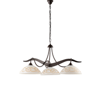 bilbao - lampara de hierro lacado en negro con decoracion efecto oxido y difusores de cristal d 30 blanco y ambar 3 luces 106 - o89