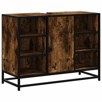 Mueble De Baño | Armario Lavabo Baño Madera Ingeniería Roble Ahumado 80x33x60 Cm