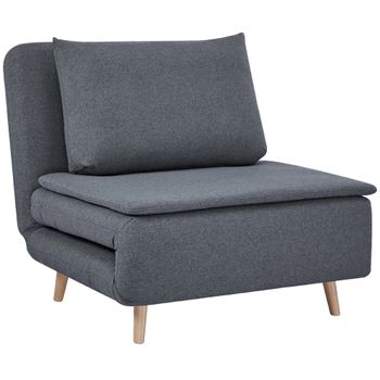 HOMCOM Sillón cama 3 en 1 con función de cama, sillón reclinable, respaldo regulable, patas de madera de haya, cojín, Gris   Aosom España