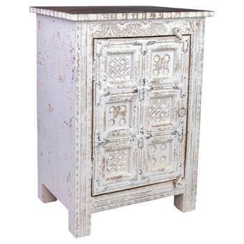Mesita De Madera Acabado Artesanal De 1 Puerta Blanco