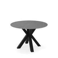 mesa fija redonda 120 tapa porcelanico gris y patas metalicas negras