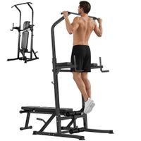 homcom estacion de musculacion torre de entrenamiento altura ajustable con barra de dominadas y banco plegable 150kg 99x178x230cm negro   aosom espana