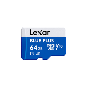 LEXAR 64GB BLUE PLUS MICROSDHC UHS-I WITH SD ADAPTER, UP TO 100MB/s READ C10 A1 V30 U3