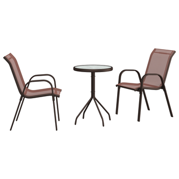 Conjunto Bistro De Jardín De 3 Uds Marrón Textileno Y Acero Cfw261487