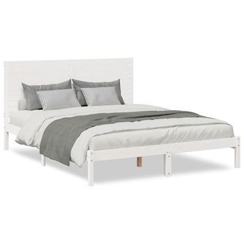 Cama Matrimonial | Cama Para Adulto | Cama Extralarga Sin Colchón Madera Maciza Blanca 140x210 Cm