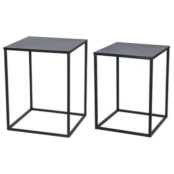 Juego De Mesitas 2 Unidades Acero Negro Mate Home&styling