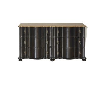 Cómoda estilo shabby chic, tablero de roble, 6 cajones. Negro