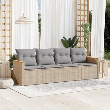 Conjunto De Sofás Jardín Con Cojines 4 Uds | Mueble Jardin Mesa Y Sillas Ratán Sintético Beige Cfw694184