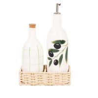 juego de aceiteras de ceramica en blanca negra y verde