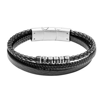 Pulsera grabable de cuero sintética negra para hombre