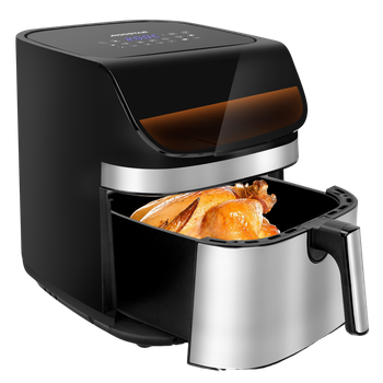 Aigostar OmniCook - Freidora de Aire XXL 8.8L Air Fryer 2200W, Doble Resistencia, 55% Menos Energía, Air Fryer con 13 Programas, Acero Inox Interior, Pantalla Táctil y Ventana, Comunidad Recetas, Negro