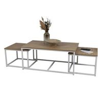 conjunto de 3 mesas auxiliares cuadradas anidadas coleccion pueblo  estilo industrial en colores roble y blanco