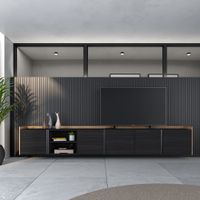 mueble tv efecto madera negro y roble 309x35x50cm colgado