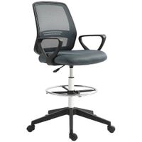 vinsetto silla de oficina ergonomica con reposabrazos y anillo de pie ajustable en altura rejilla gris   aosom espana