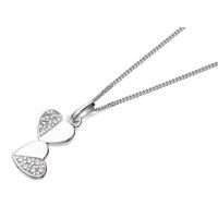 silver cubic zirconia double heart necklace - f3501