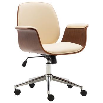 Silla De Oficina De Madera Curvada Y Cuero Sintético Crema Vidaxl