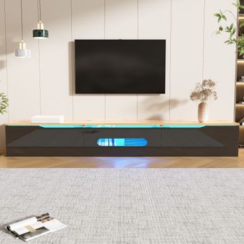 Mueble Para Tv - De Pared O De Pie Con Iluminación Led - Mdf Y Madera - Negro Y Madera (180x35x30cm)
