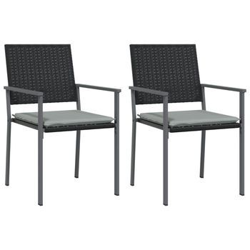 Pack 2 Uds Sillas Jardín | Silla De Exterior | Sillón Cojines Ratán Sintético Negro 54x62,5x89 Cm
