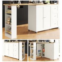mesa alta giratoria - isla de almacenamiento para cocina - mdf - blanco 135-203x39x106cm