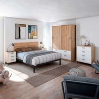 pack muebles dormitorio matrimonio lumina nordico cabecero con mesitas  comoda  armario roble nodi y blanco artik