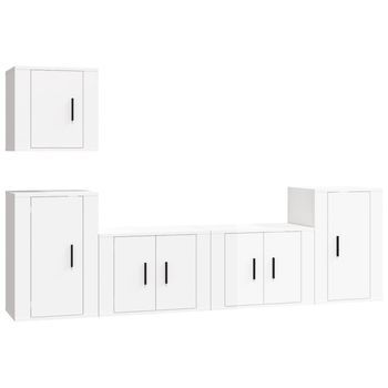 Set De 5 Uds Muebles Tv | Mueble De Salón | Armario Tv Madera Contrachapada Blanco Brillo