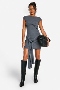 Vestido Mini De Canalé Cardado, Gris
