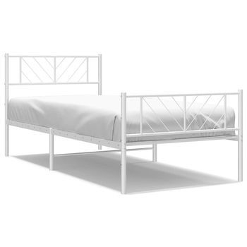 Cama Individual | Cama Para Adultos | Estructura Cama Sin Colchón Con Estribo Metal Blanco 100x200 Cm