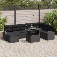 juego de sofa de jardin de 9 piezas con cojines negro poliratan v9830 unico  negro