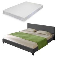 corium cama doble skagen tapizada en tela con colchon 180x200cm gris oscuro neuhaus